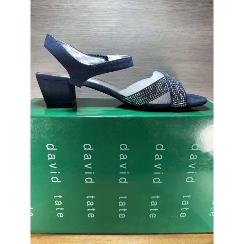 David Tate Navy Blue Rhinestone Slingback Sandals